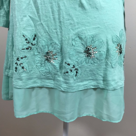 LOGO by Lori Goldstein teal top floral beading - Picture 3 of 7